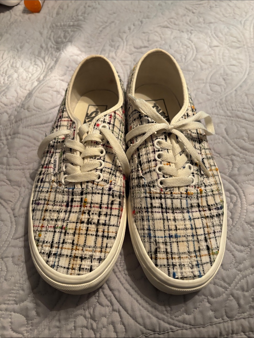 Vans Men’s Ivory Plaid Canvas Sneakers with Multicolor Accents